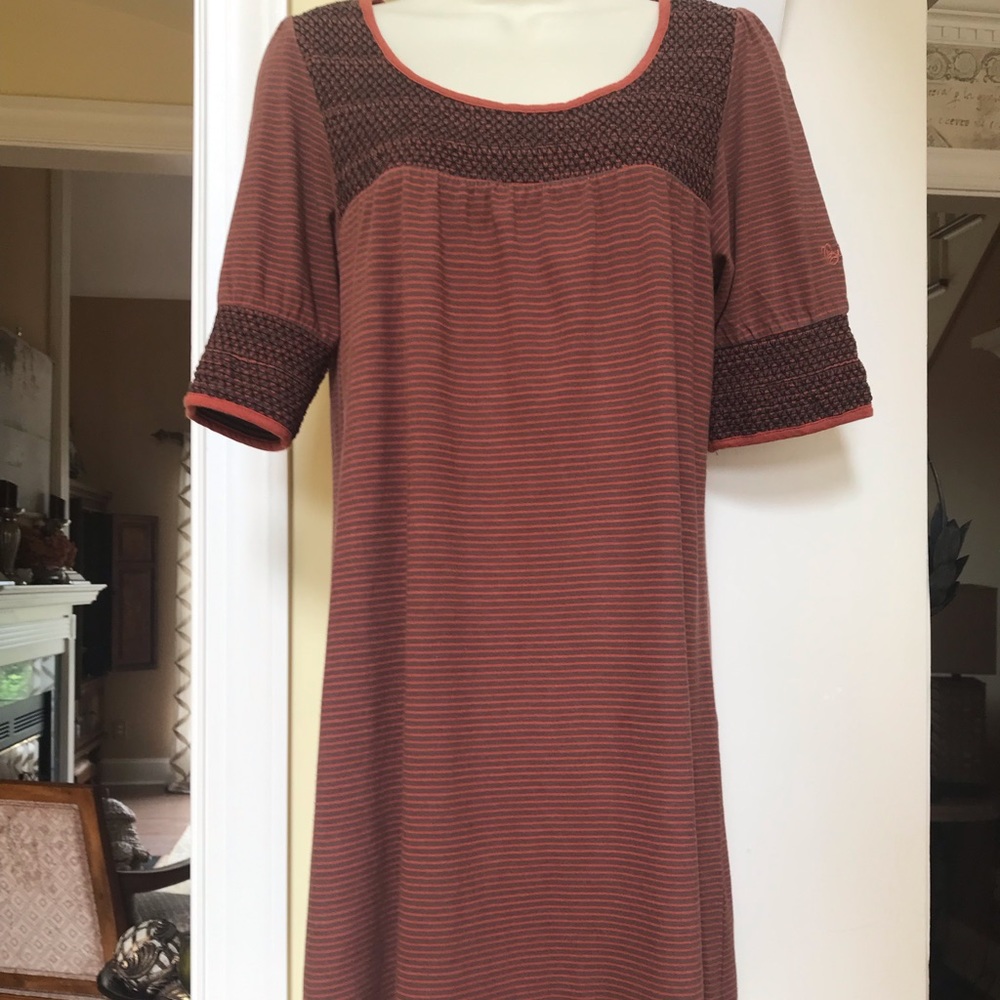 Billabong rust & brown striped dress w/ brown & rust elastic stitched chest Sm